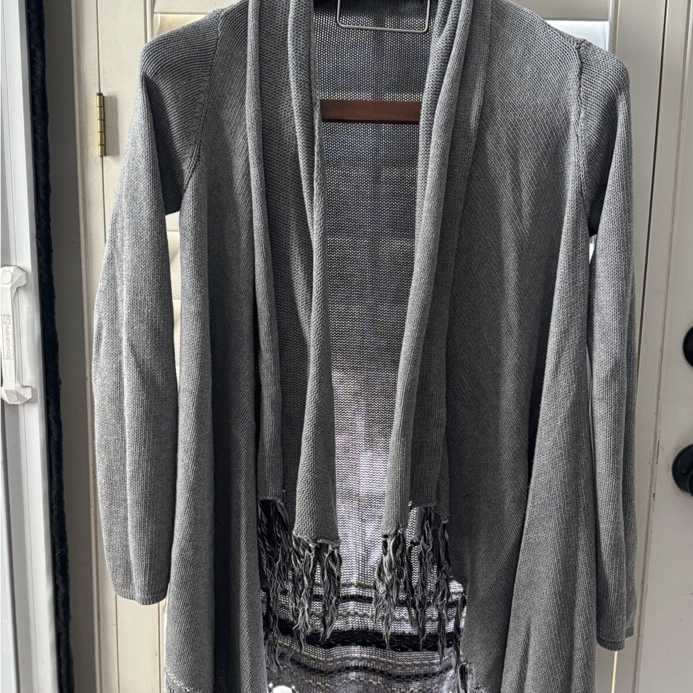 CAbi‎ Gray Fringe Open Cardigan